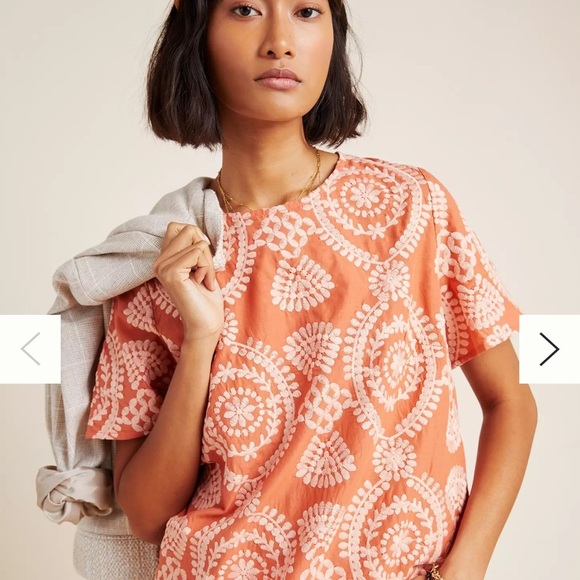 Anthropologie Peach Embroidered Blouse - Picture 1 of 8